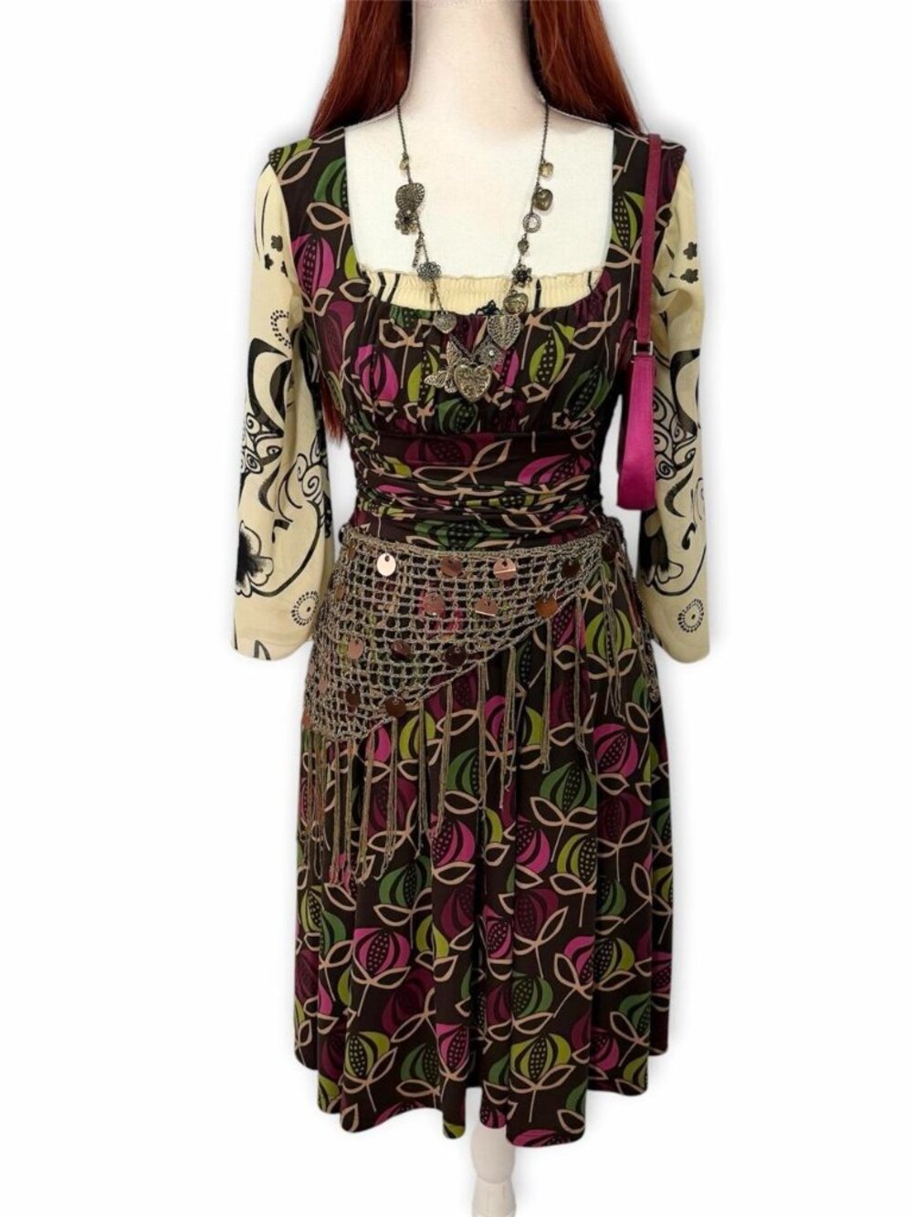 Maggy London Y2K Retro Floral Pod Print Dress Size 2